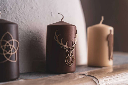 Candle decoration with wooden sticker